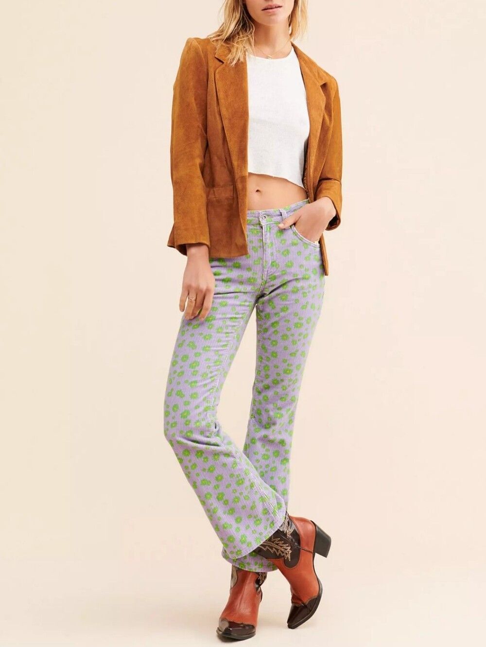 The Ragged Priest Beatnik Jeans Women's 32 Purple Retro Floral Corduroy Pants